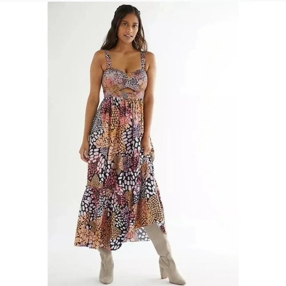 Geisha Designs Anthropologie Printed Smocked Keyhole Maxi Dress sz Small - Picture 1 of 8